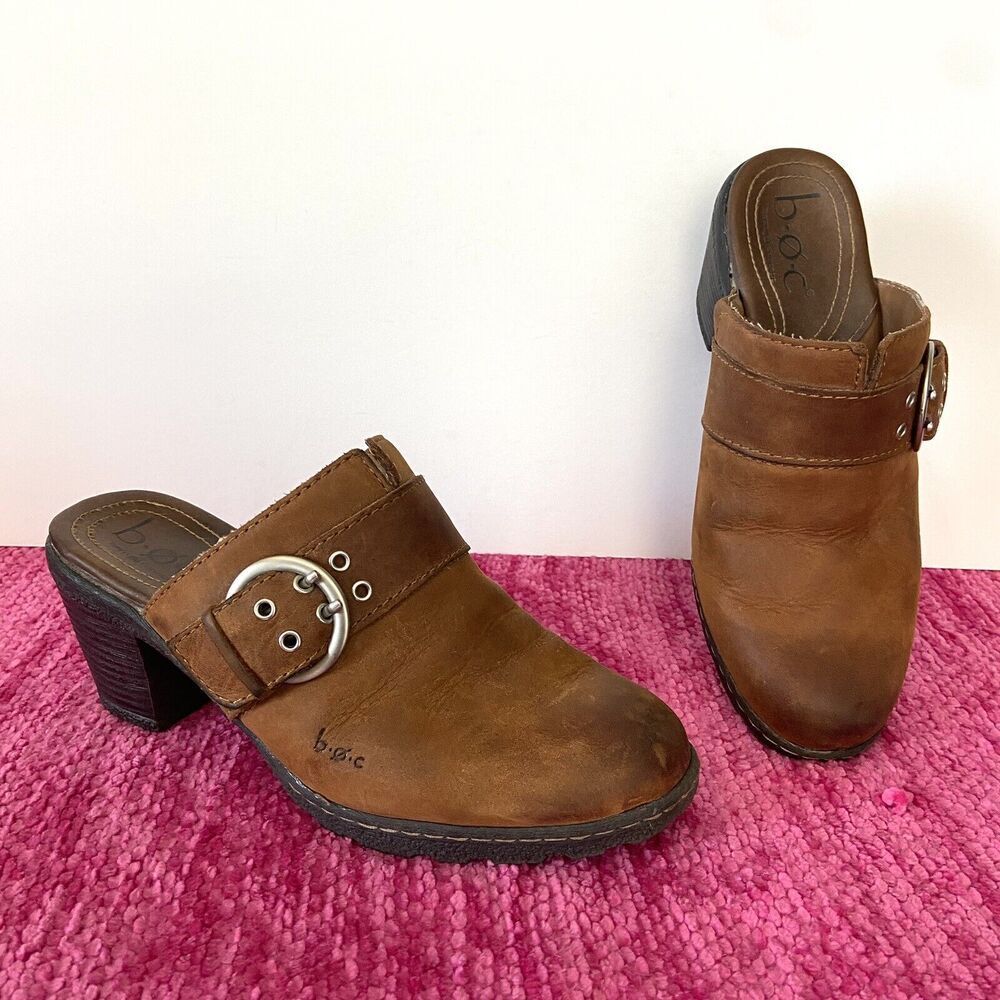 Boc Born Concepts Leather Slip On Clog Mule Distressed Brown Size 7